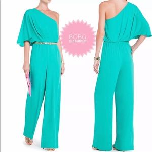 BCBGMAXAZRIA Leeo Emerald Wide Leg Jumpsuit Romper